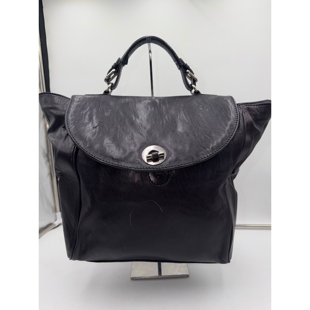Uterque Deep Plum Thick Leather Satchel Handbag Turn Lock Top Handle Bag